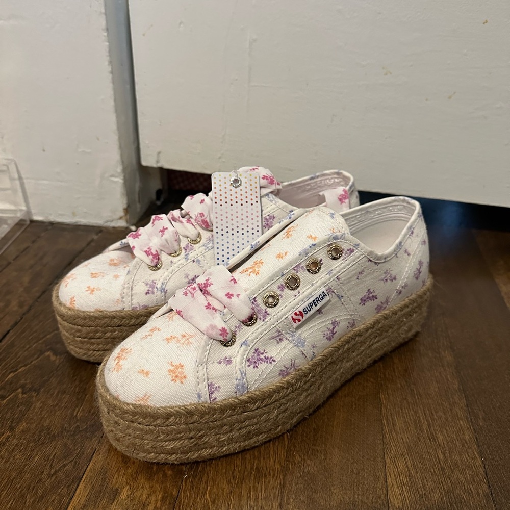 Superga White Floral Canvas Sneakers